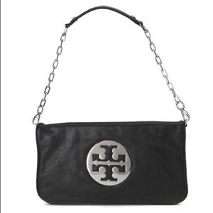 Tory Burch Reva Clutch (Black + Silver)